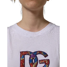 White Logo Patch Cotton Crew Neck T-shirt