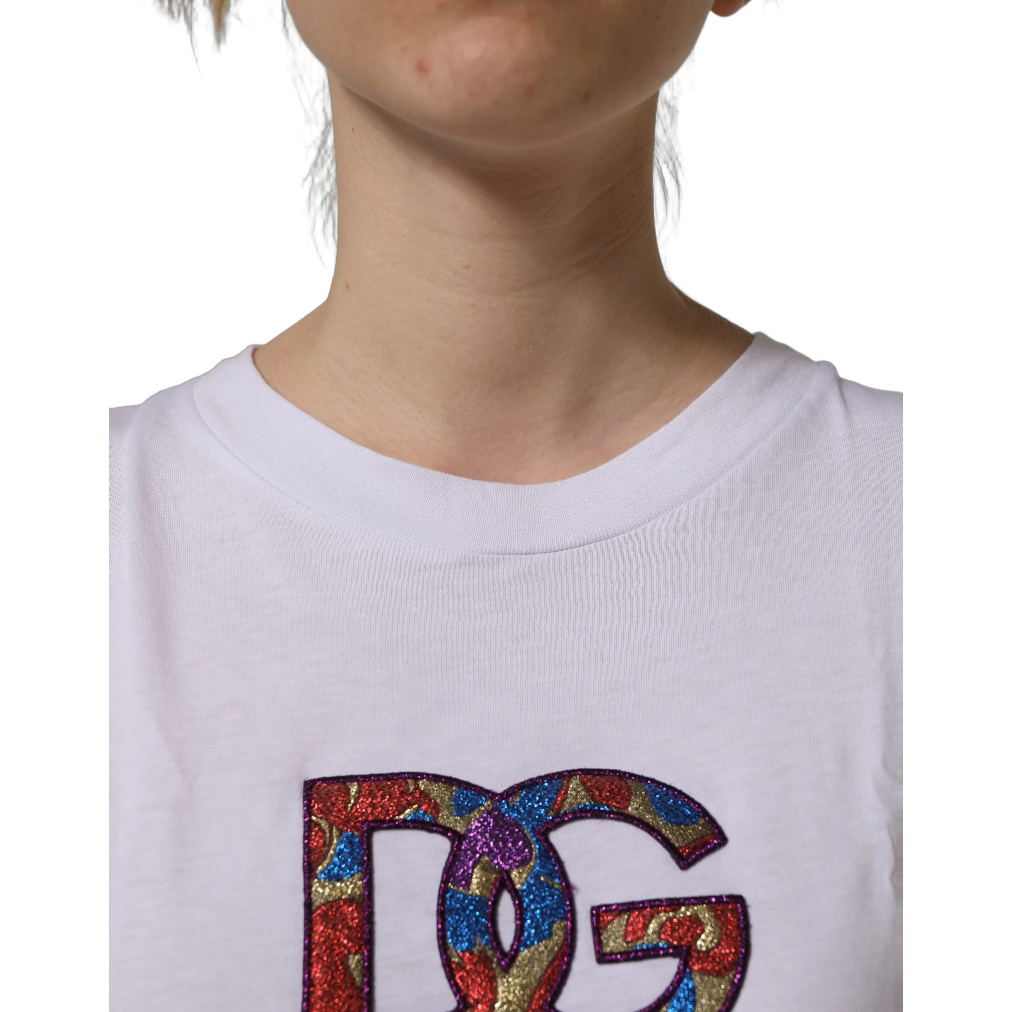 White Logo Patch Cotton Crew Neck T-shirt
