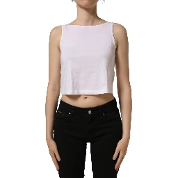 White Cotton Sleeveless Cropped Tank Top