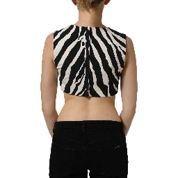 Black White Zebra Sleeveless Cropped Tank Top