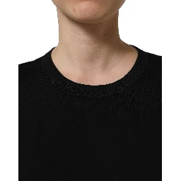 Black Cotton Crew Neck Short Sleeves T-shirt