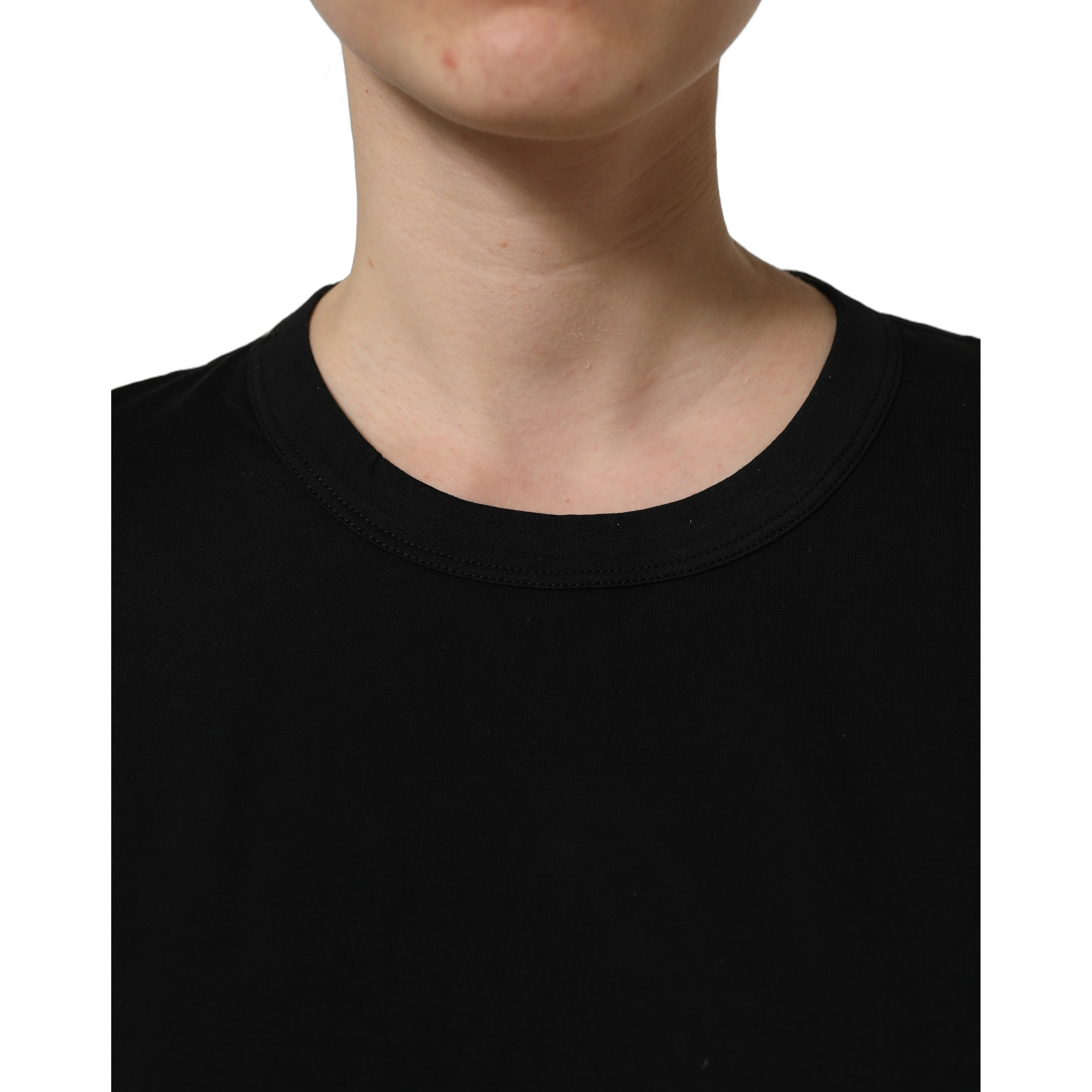 Black Cotton Crew Neck Short Sleeves T-shirt