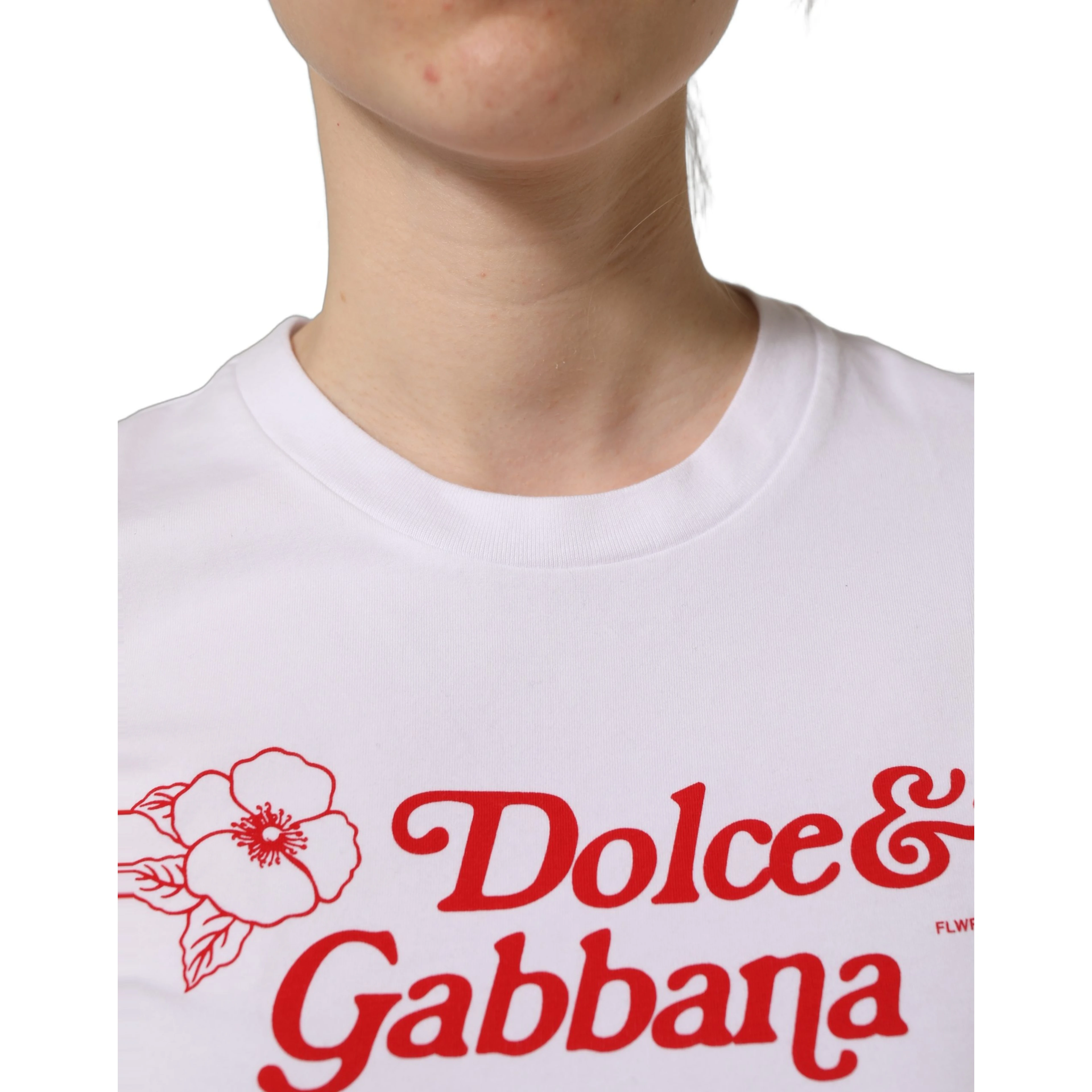 White Floral Logo Print Crew Neck T-shirt