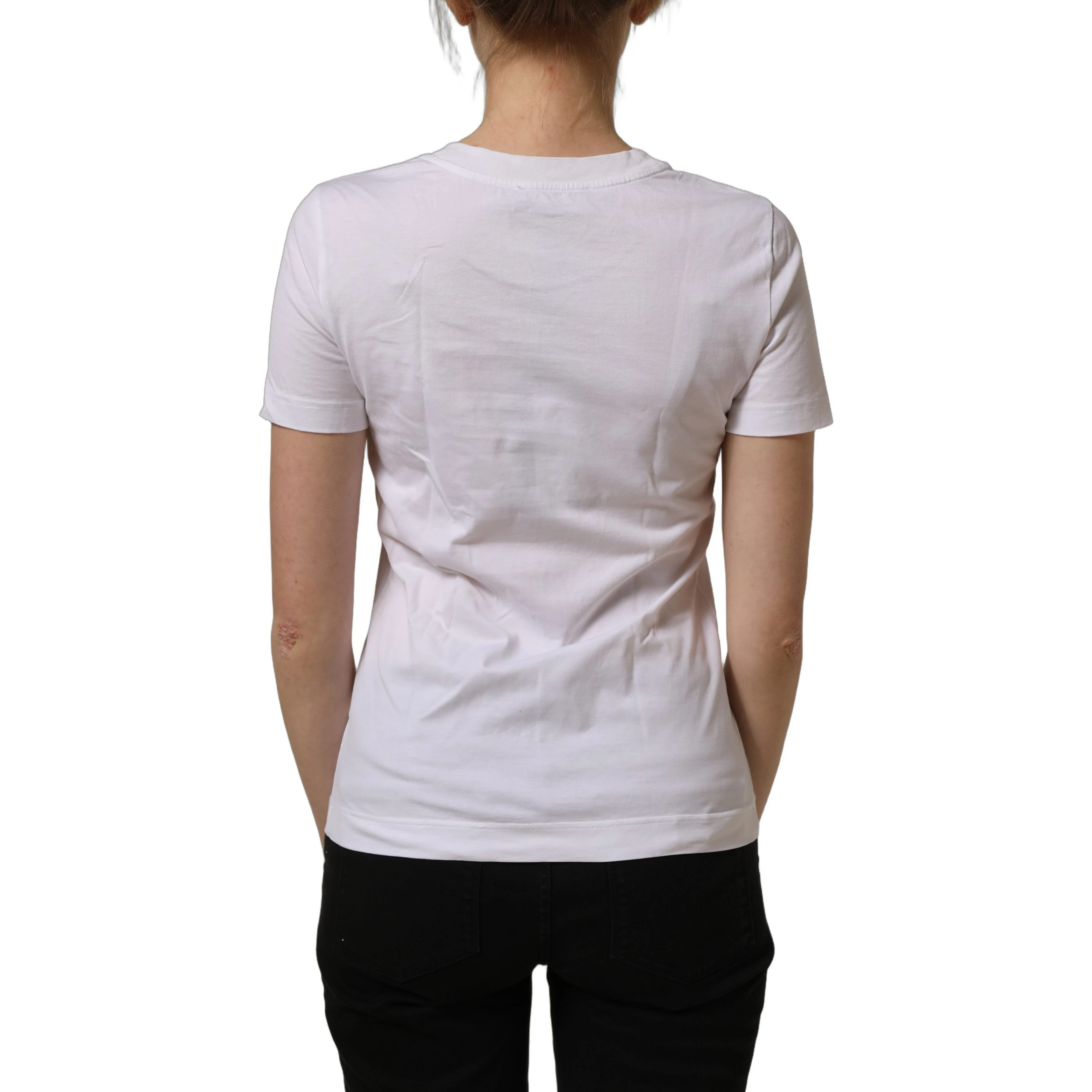 White Cotton Rose Patch Crew Neck T-shirt