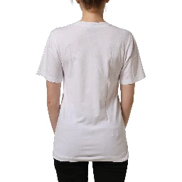 White Cotton Gold DG Logo V-Neck T-shirt