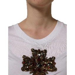 White Crystal Embellished Cross Top T-shirt