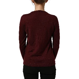 Maroon Wool Knitted CrewNeck Pullover Sweater