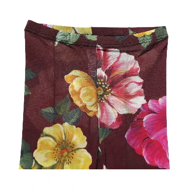 Maroon Floral Print Tights Sheer Stockings Socks
