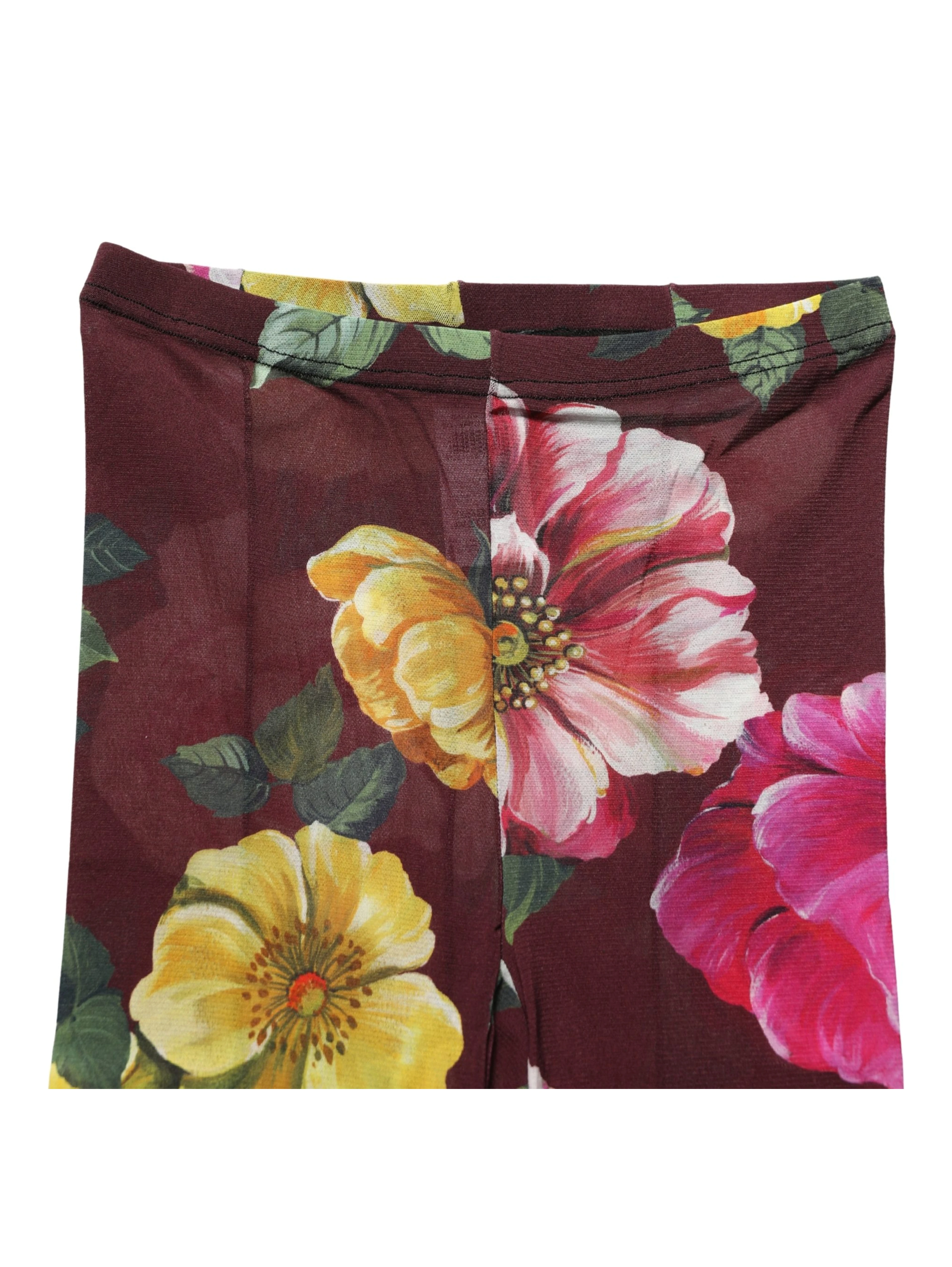 Maroon Floral Print Tights Sheer Stockings Socks