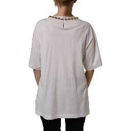 White Printed Jeweled Round Neck T-shirt