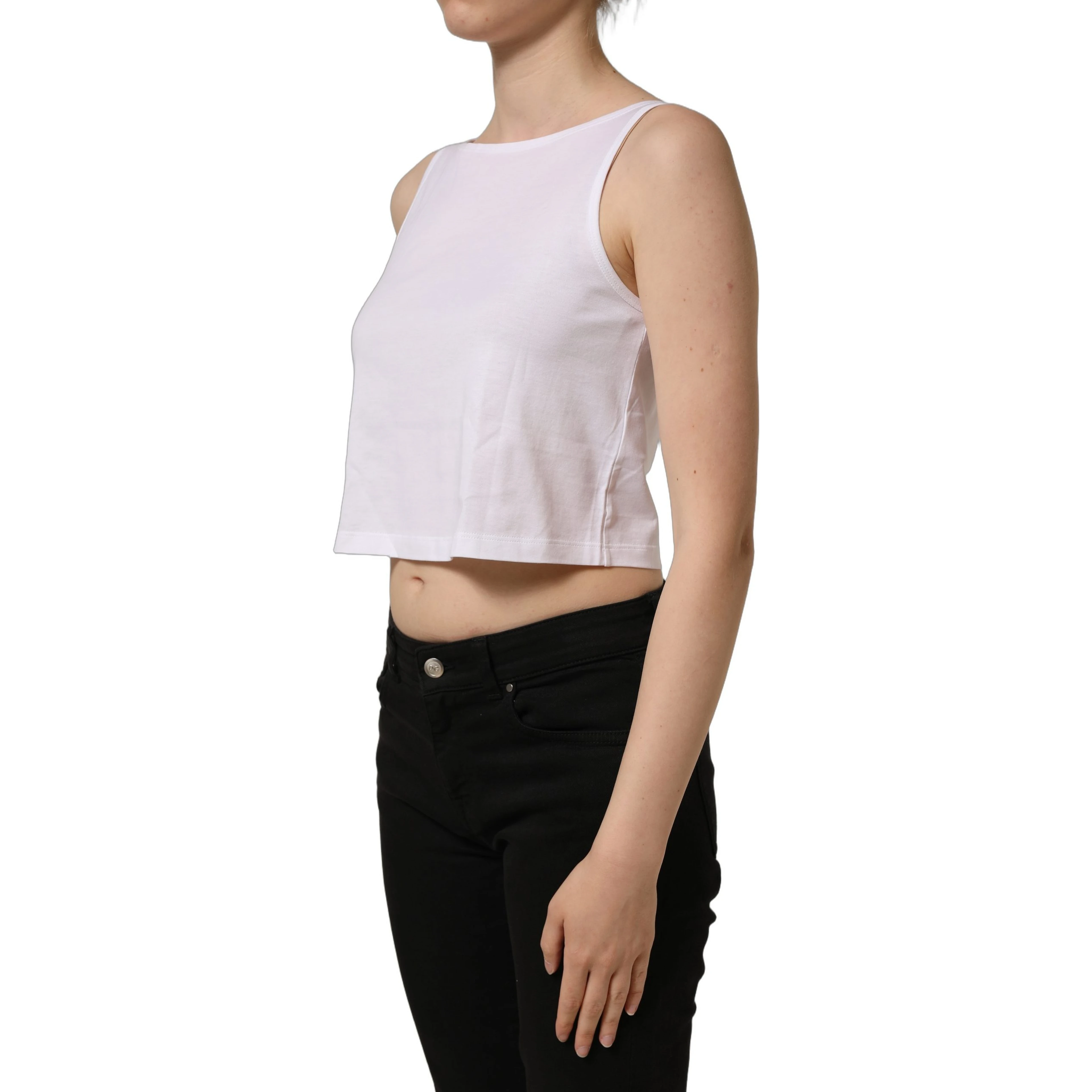 White Cotton Sleeveless Cropped Tank Top