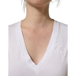 White Cotton Gold DG Logo V-Neck T-shirt