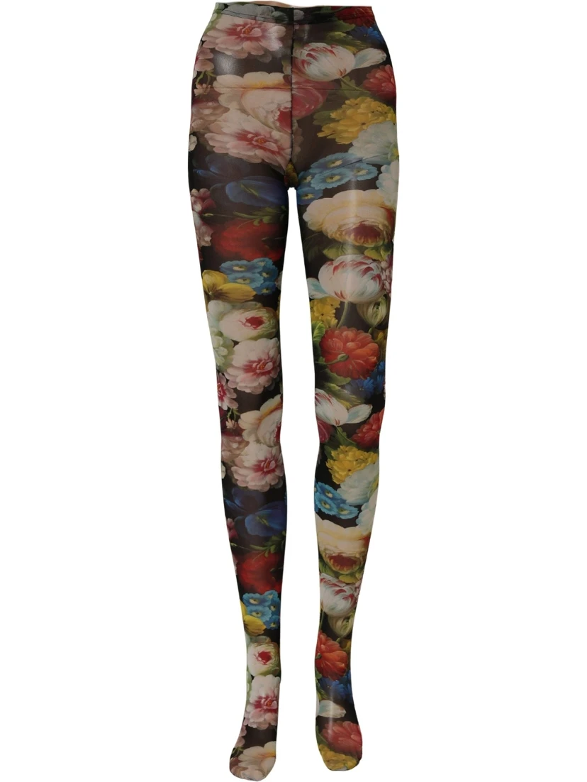 Black Floral Print Tights Sheer Stockings Socks