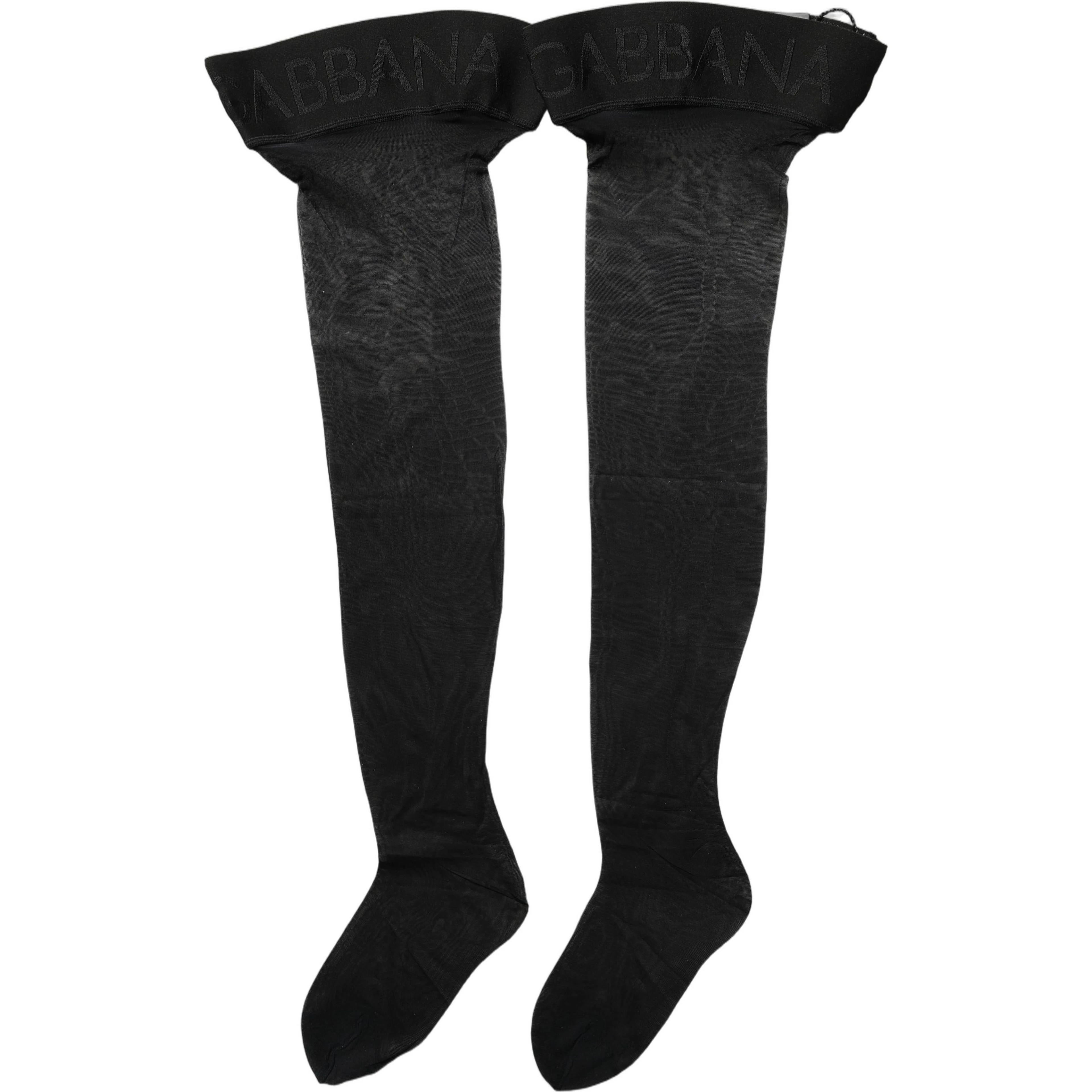 Black Nylon Logo Calf Long Women Accessory Socks