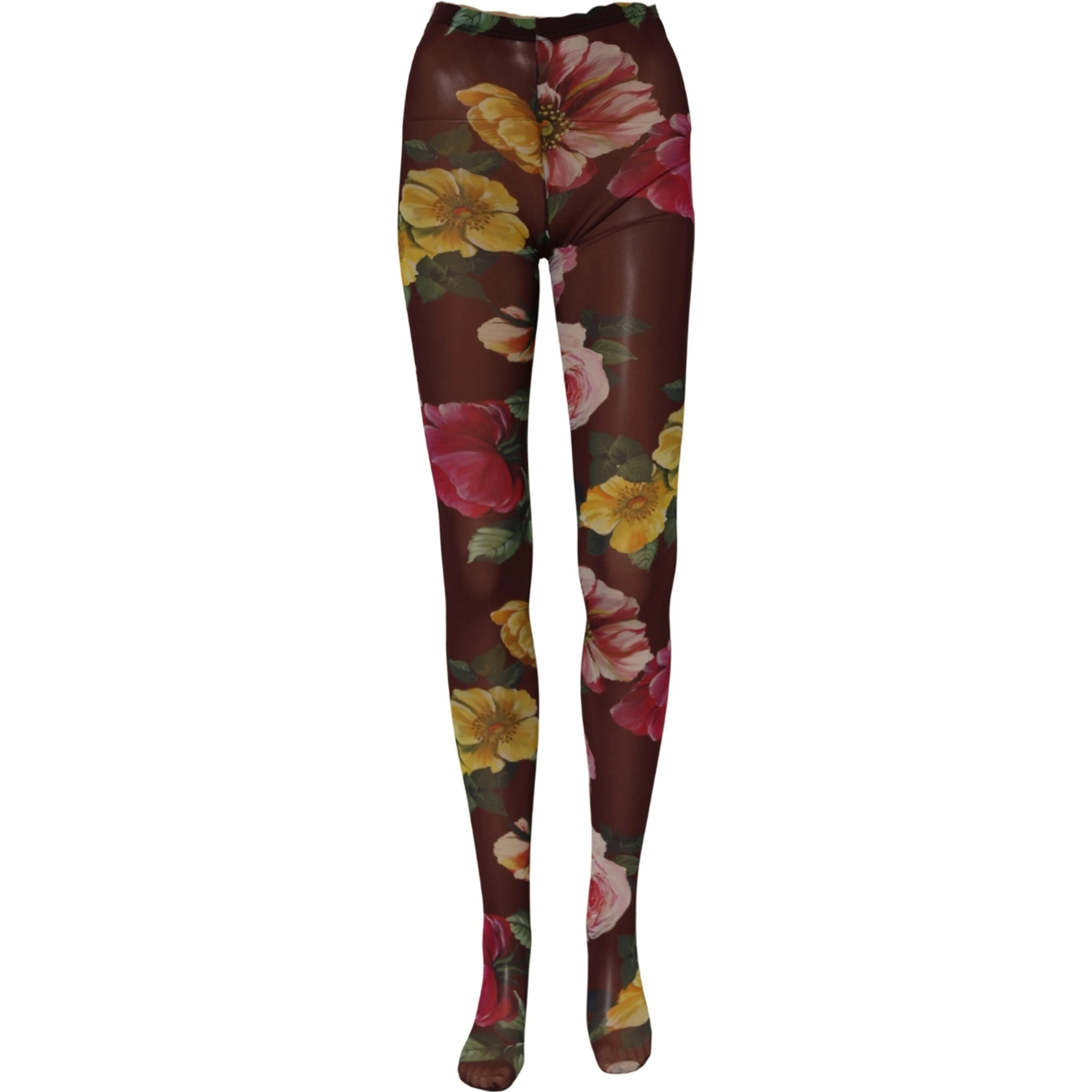 Maroon Floral Print Tights Sheer Stockings Socks