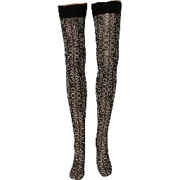 Black Sheer Logo Monogram High Stockings Socks