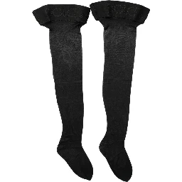Black Nylon Logo Calf Long Women Accessory Socks