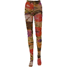 Beige Floral Print Tights Sheer Stockings Socks