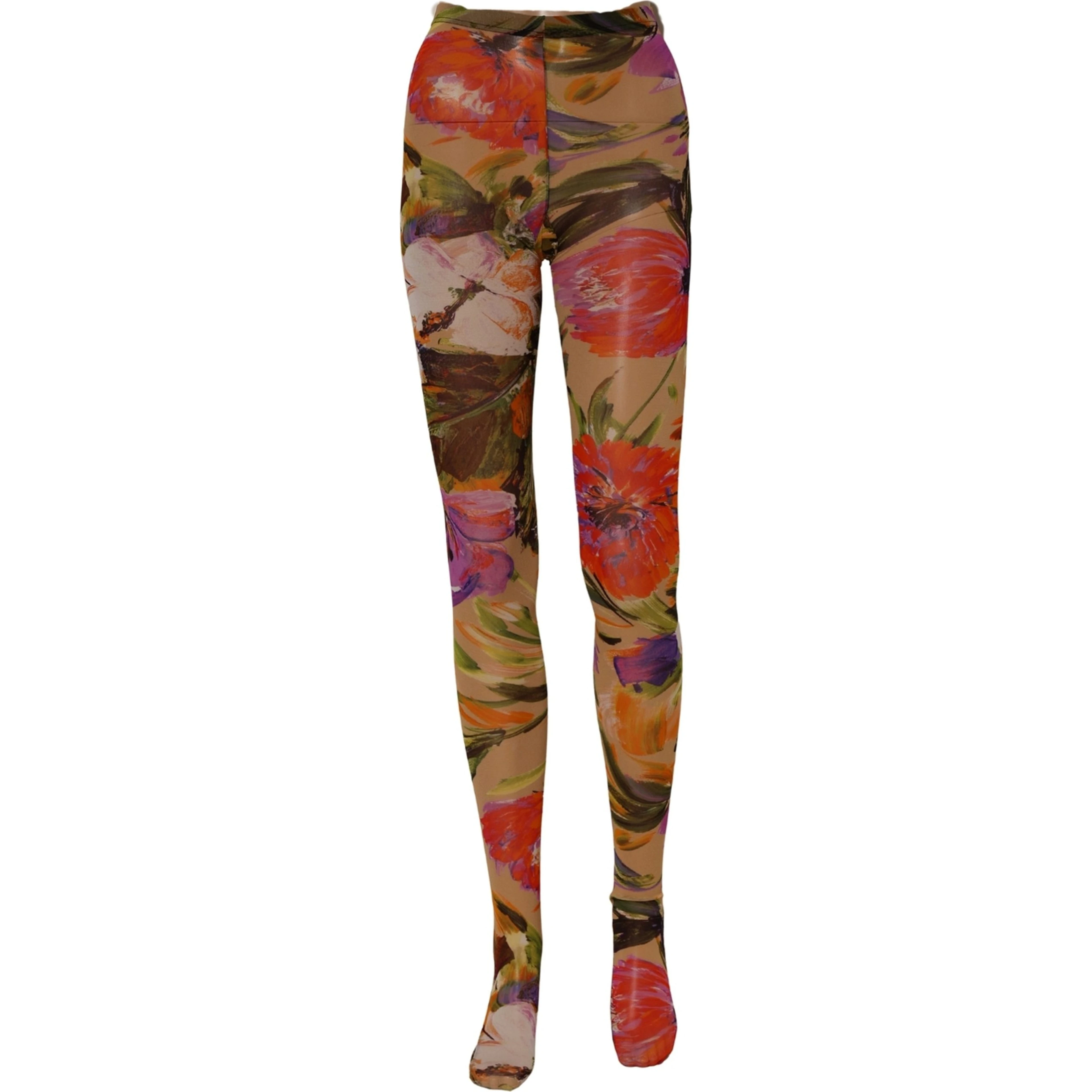 Beige Floral Print Tights Sheer Stockings Socks