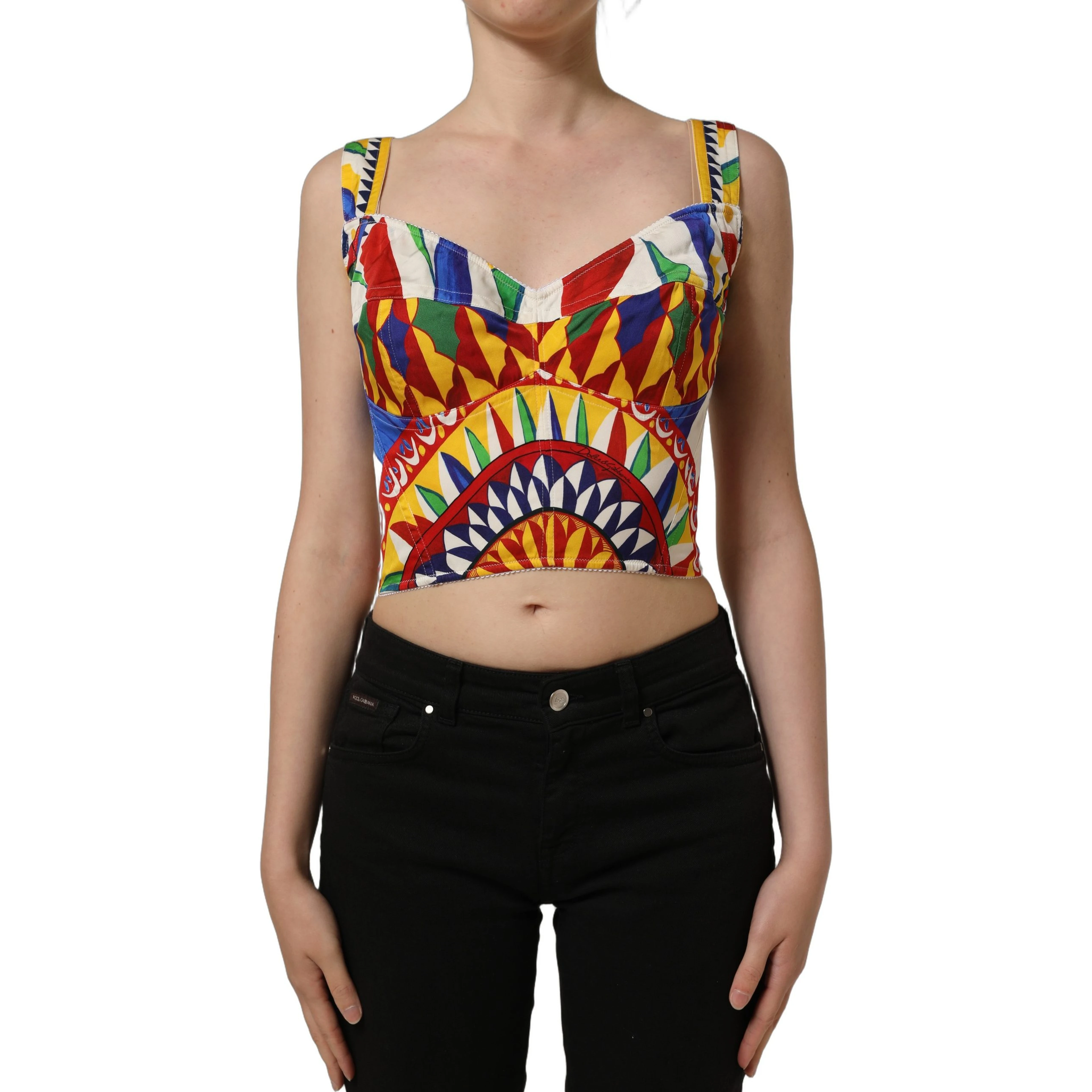 Multicolor Silk Carretto Print Cropped Tank Top