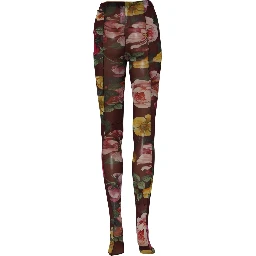 Maroon Floral Print Tights Sheer Stockings Socks
