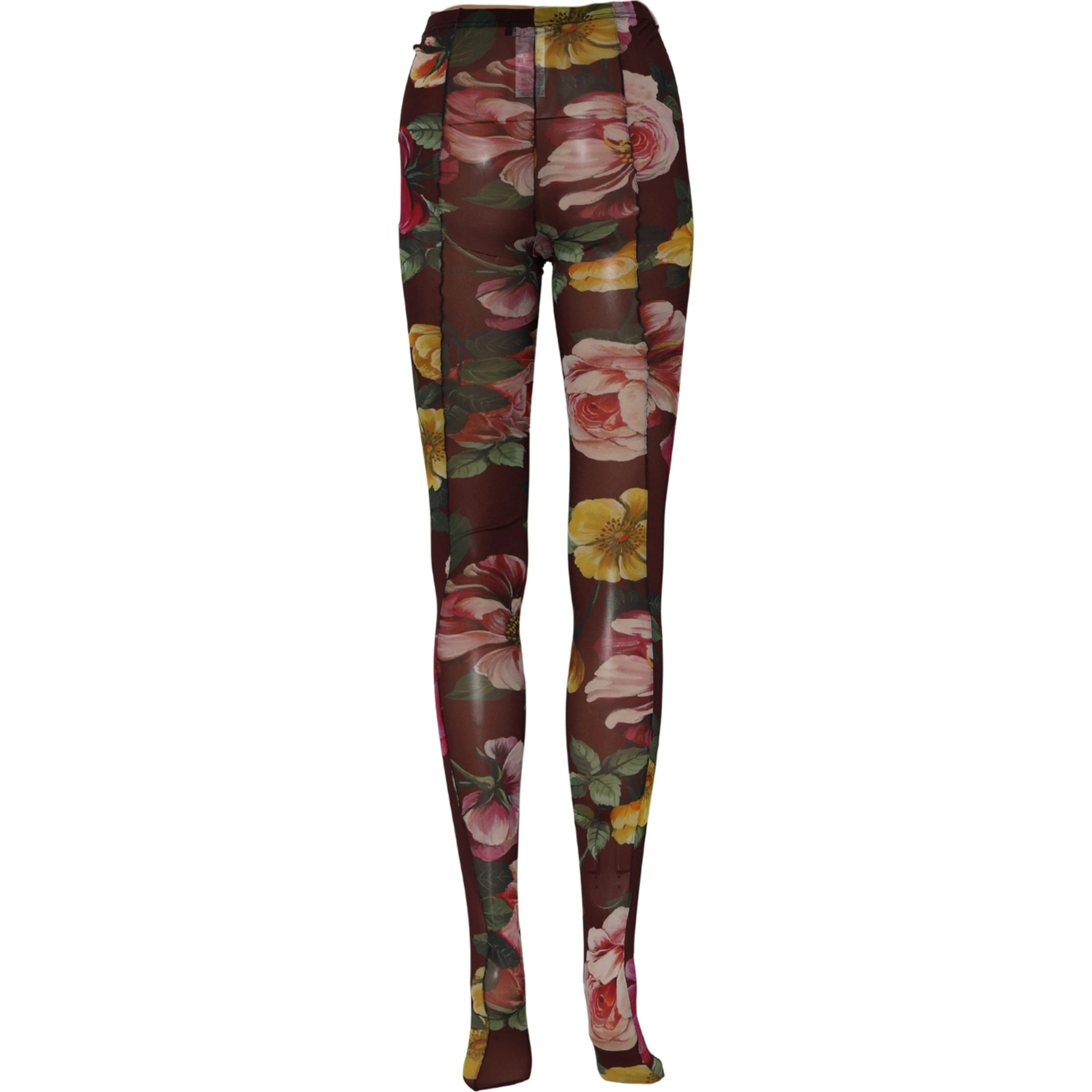 Maroon Floral Print Tights Sheer Stockings Socks