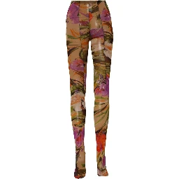 Beige Floral Print Tights Sheer Stockings Socks