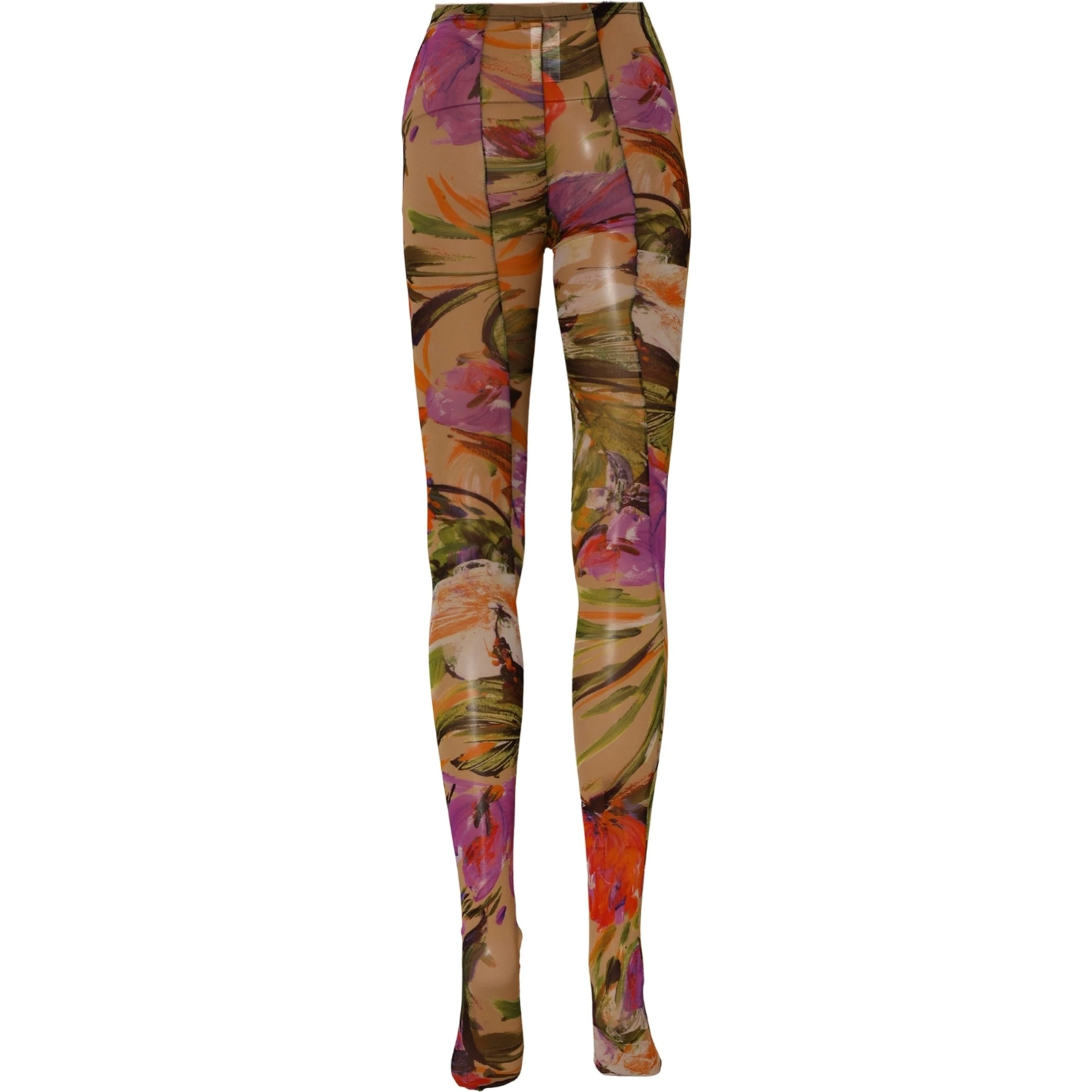 Beige Floral Print Tights Sheer Stockings Socks