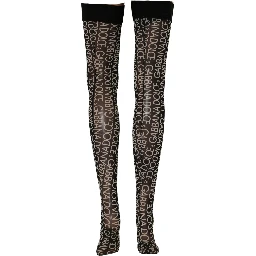 Black Sheer Logo Monogram High Stockings Socks