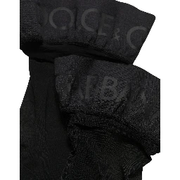Black Nylon Logo Calf Long Women Accessory Socks