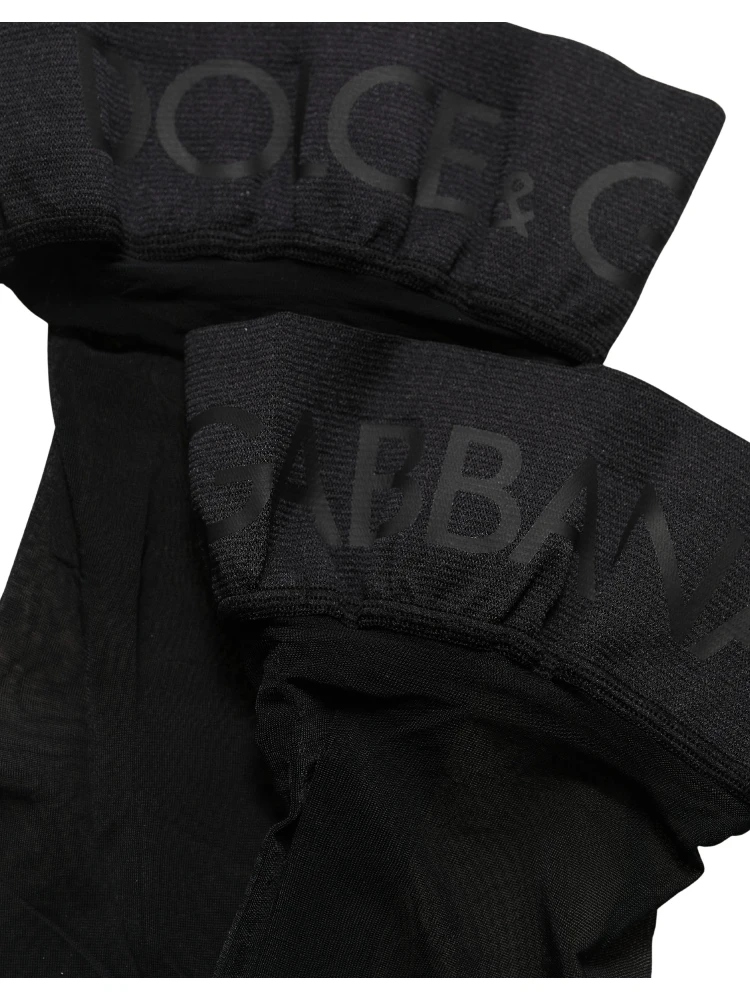 Black Nylon Logo Calf Long Women Accessory Socks