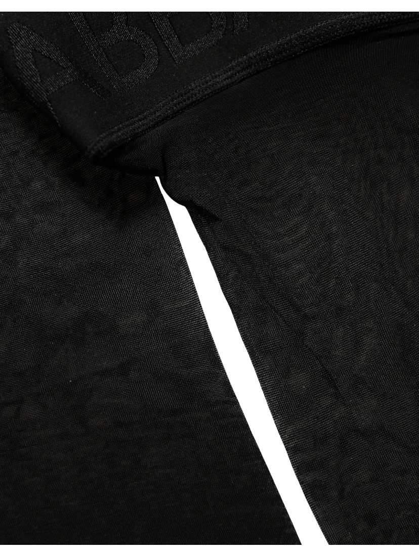 Black Nylon Logo Calf Long Women Accessory Socks