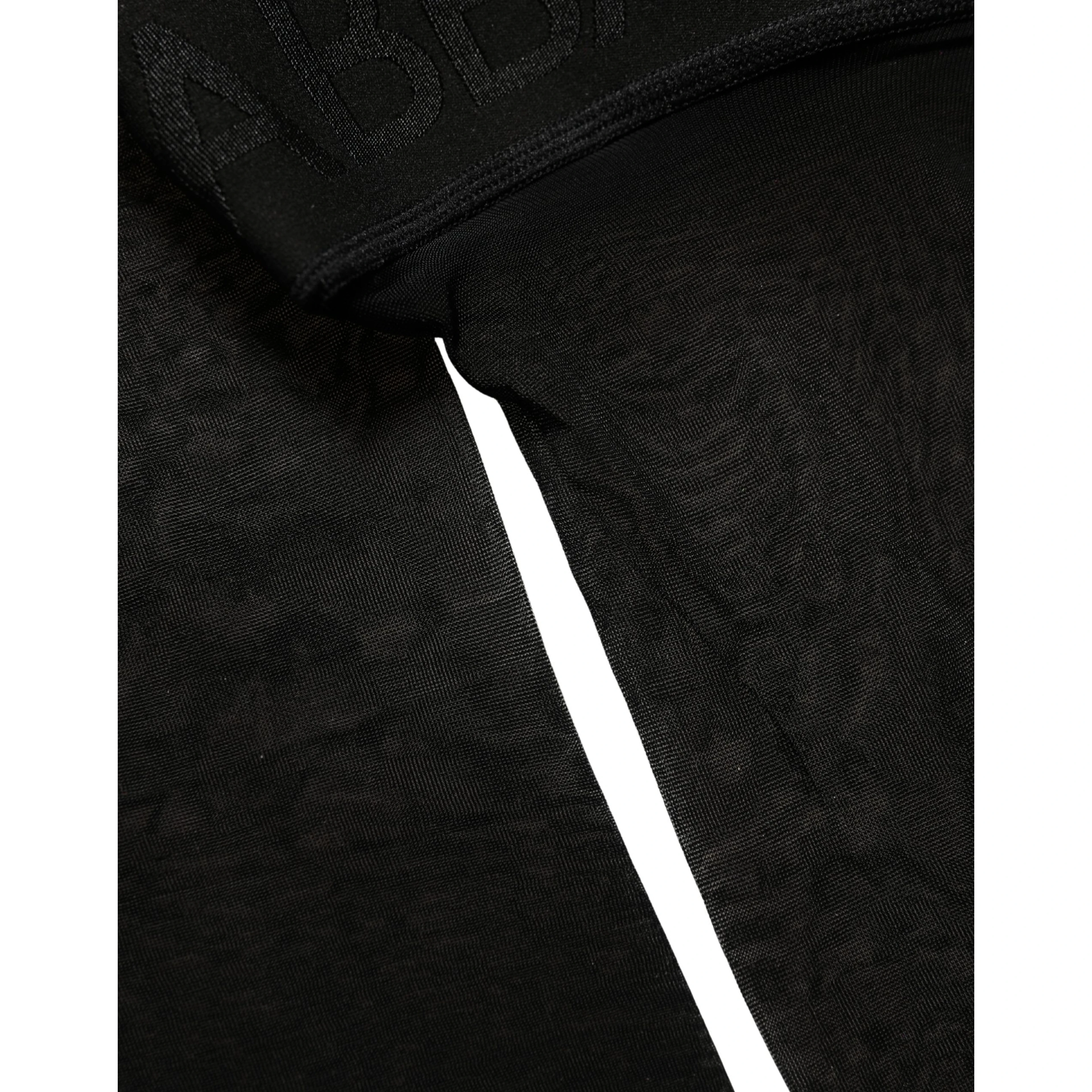 Black Nylon Logo Calf Long Women Accessory Socks
