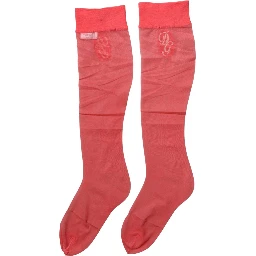 Red Nylon Mesh Sheer Calf Long Accessory Socks