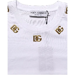 White Cotton Gold DG Logo Crew Neck T-shirt