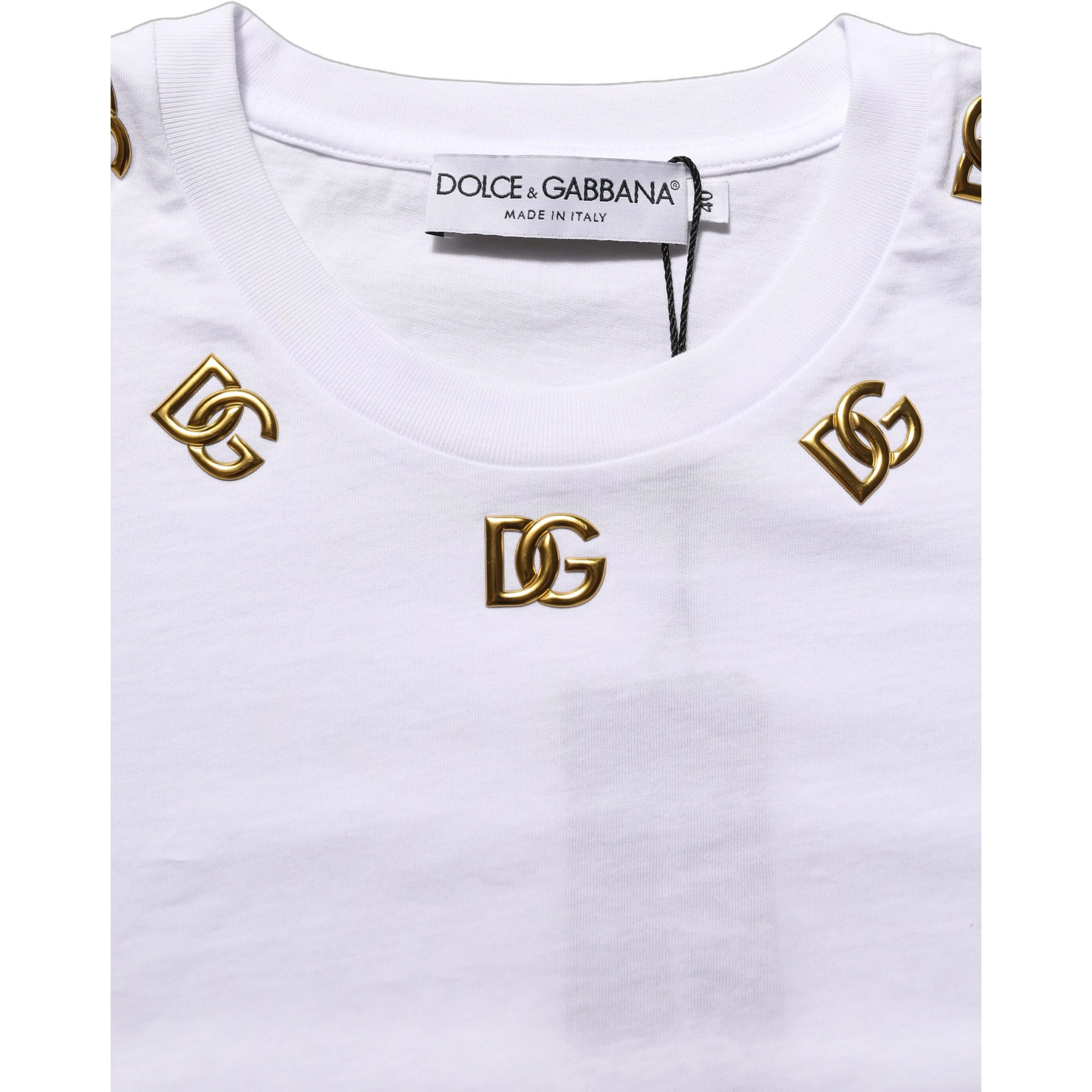 White Cotton Gold DG Logo Crew Neck T-shirt