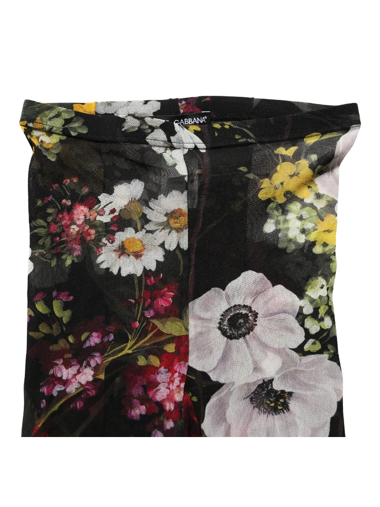 Black Nylon Floral Print Tights Stockings Socks