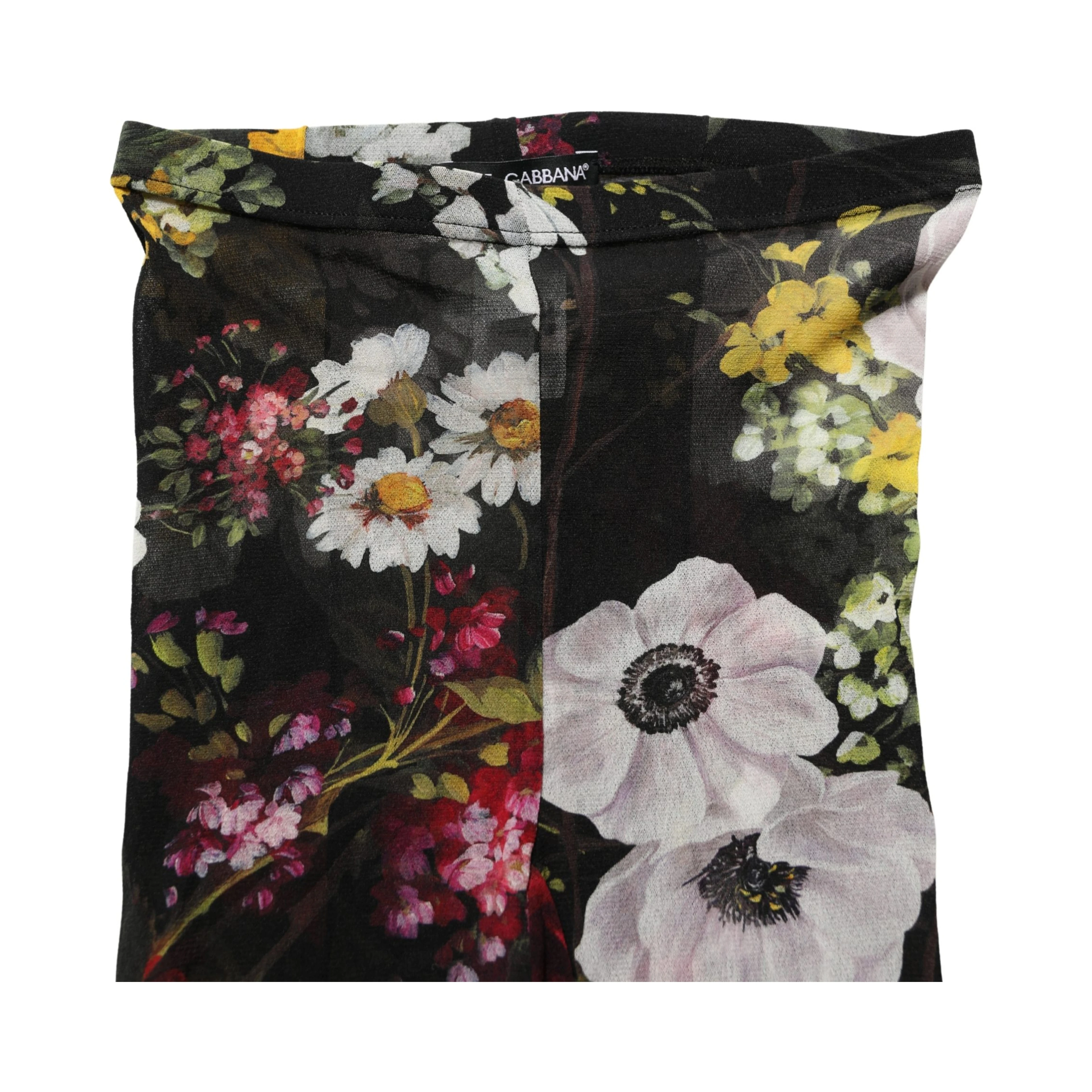 Black Nylon Floral Print Tights Stockings Socks
