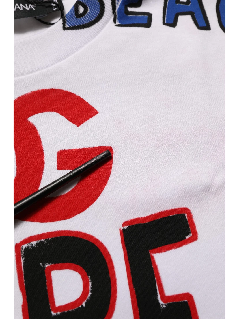 White Graphic Cotton Jersey Cropped T-shirt