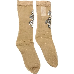 Brown Stretch Floral Clear Crystal Stockings Socks
