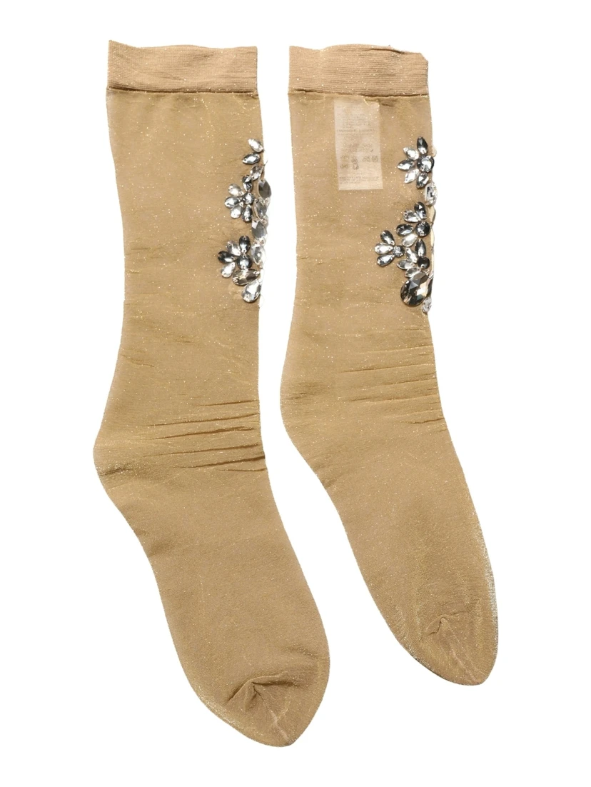 Brown Stretch Floral Clear Crystal Stockings Socks
