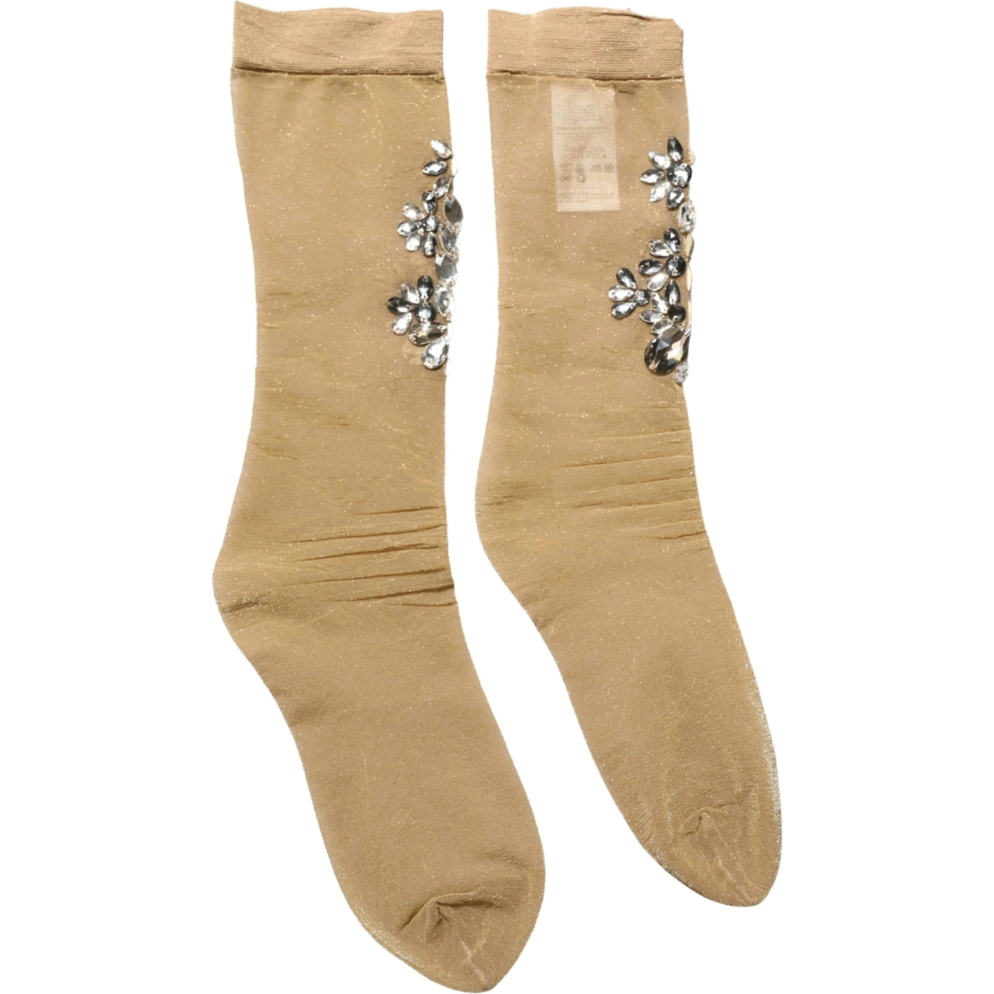 Brown Stretch Floral Clear Crystal Stockings Socks