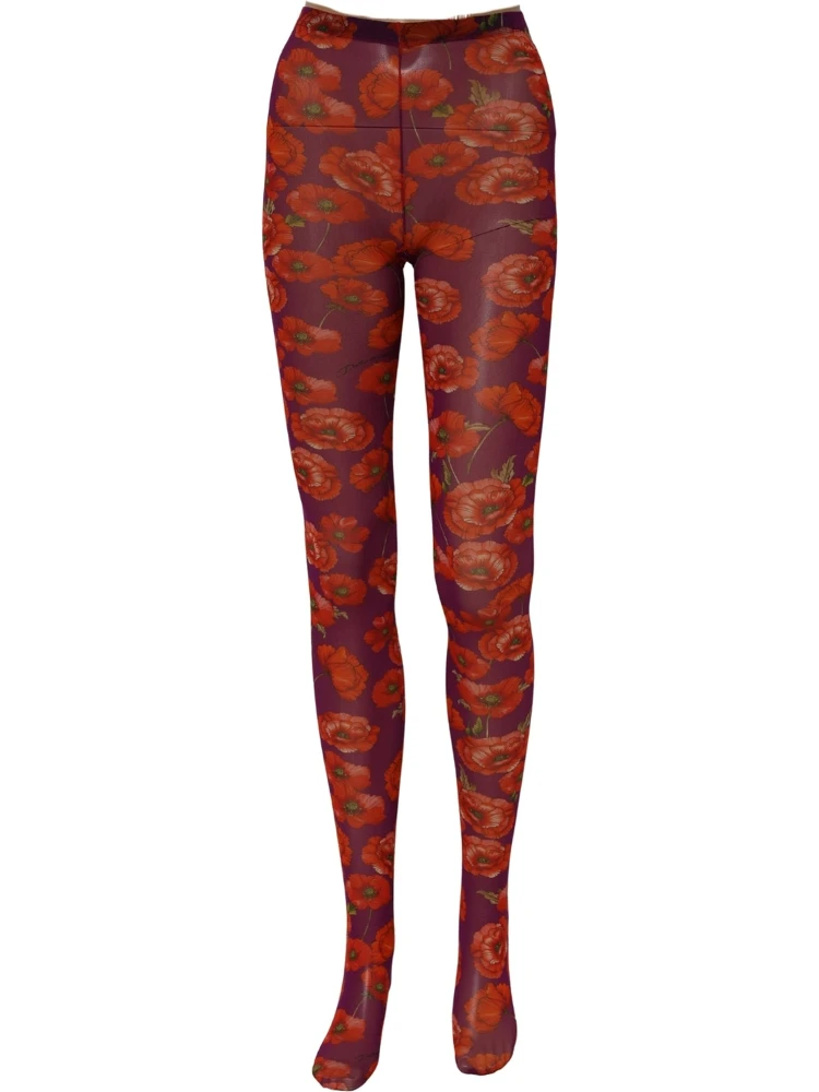 Purple Nylon Floral Print Tights Stockings Socks alternative