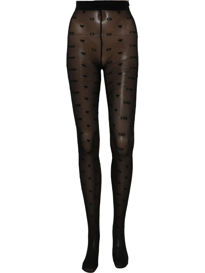 Black Nylon Logo Tights Stocking Pantyhose Socks