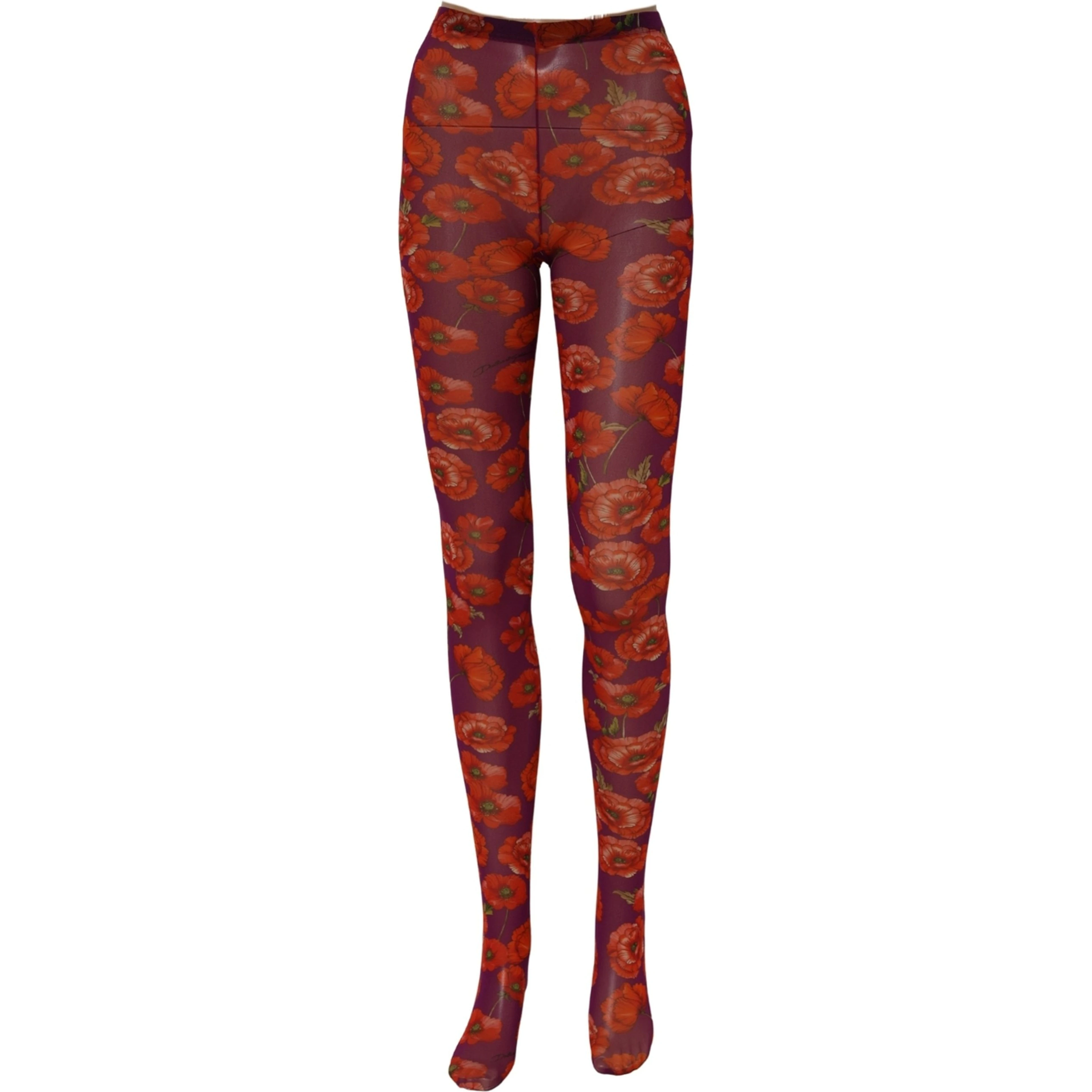 Purple Nylon Floral Print Tights Stockings Socks