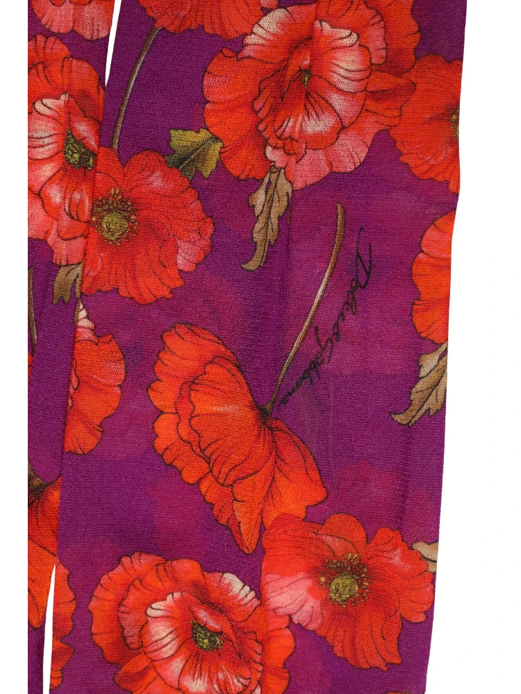 Purple Nylon Floral Print Tights Stockings Socks