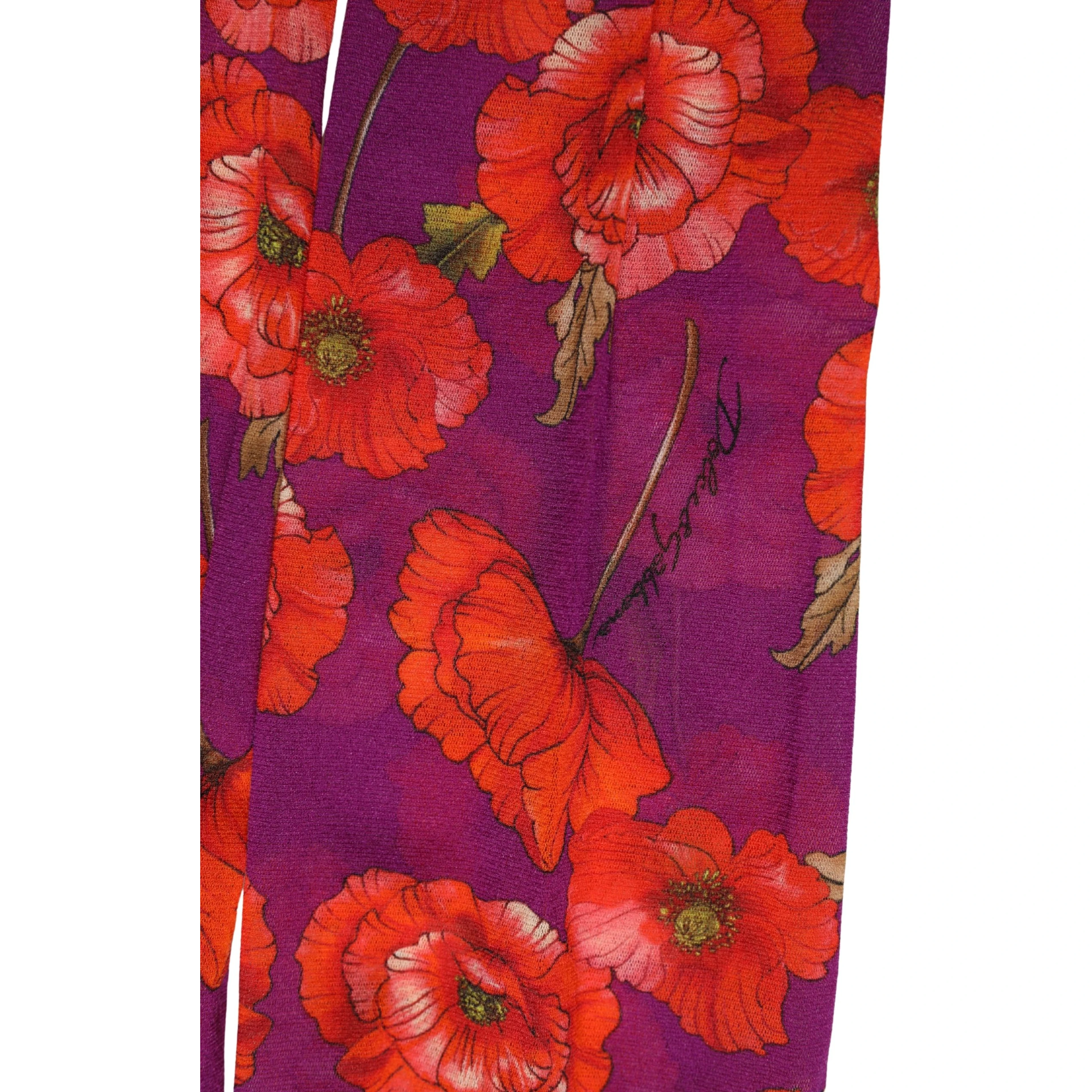 Purple Nylon Floral Print Tights Stockings Socks
