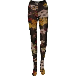 Black Nylon Floral Print Tights Stockings Socks