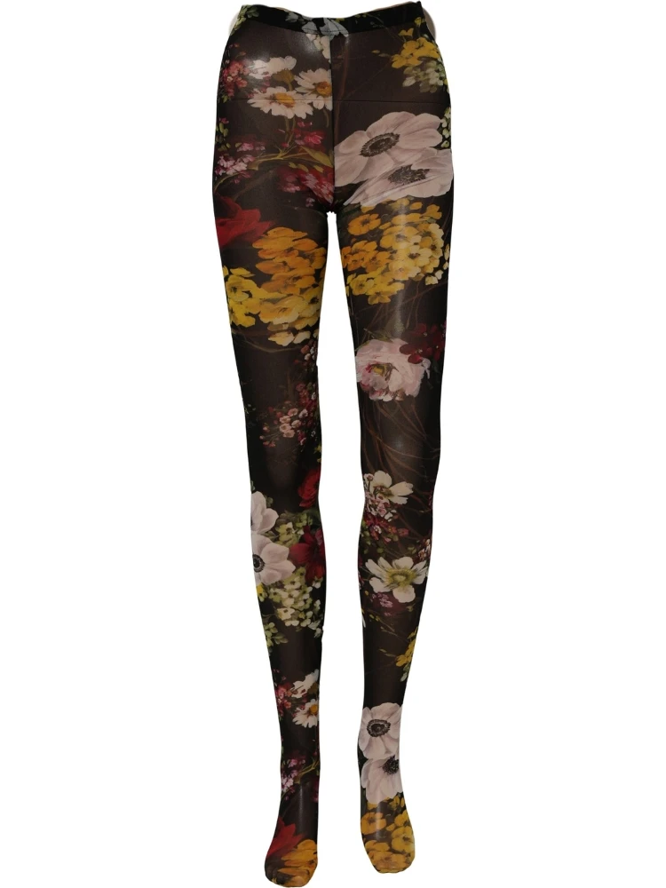 Black Nylon Floral Print Tights Stockings Socks alternative