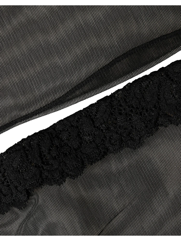Black Nylon Mesh Sheer Calf Long Accessory Socks
